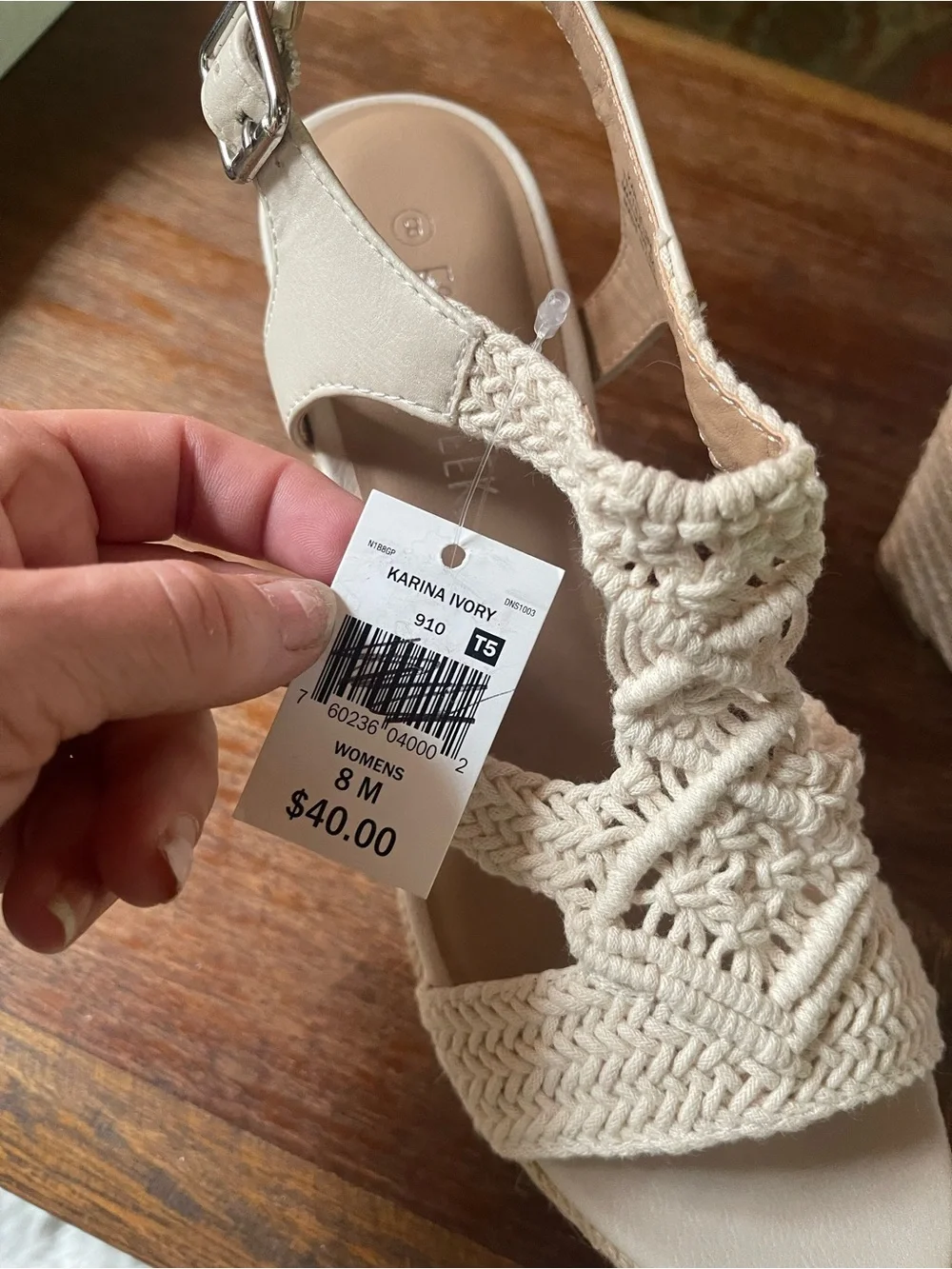 Falls Creek Cream Macramé Wedge Sandals with Ankle Buckle